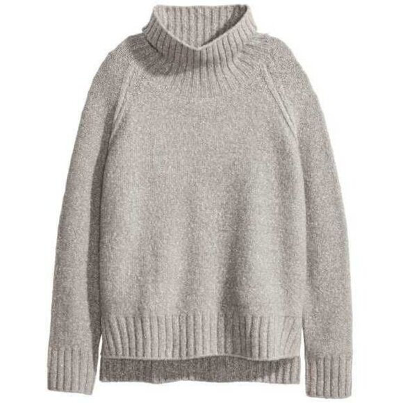 H&M Oversized Ribbed Turtleneck Sweater Top Slouchy Loose Relaxed Medium - Picture 1 of 9